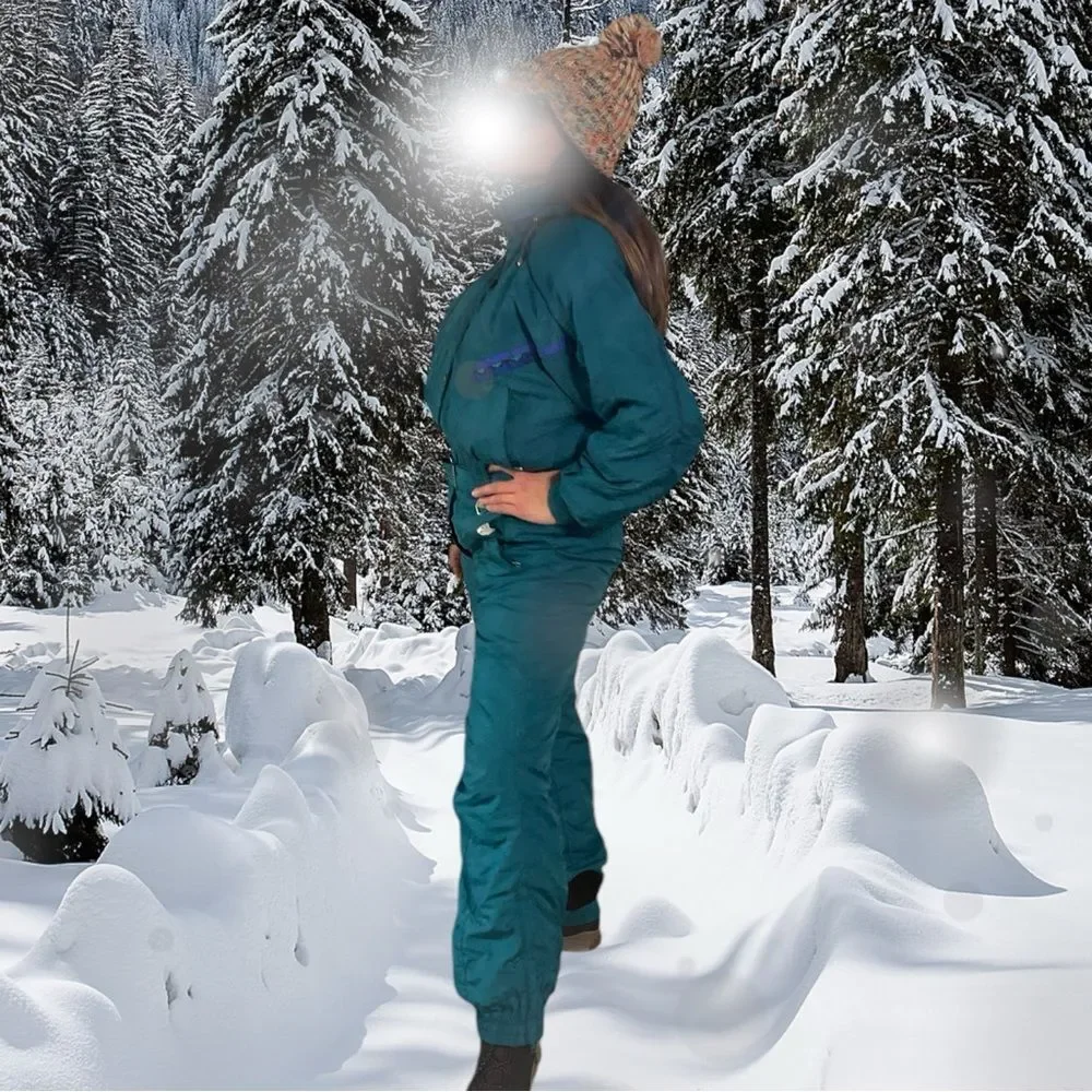 Vintage Women's Ski Suit 90’s. Snowsuit belted one-piece. skisuit snow jumpsuit